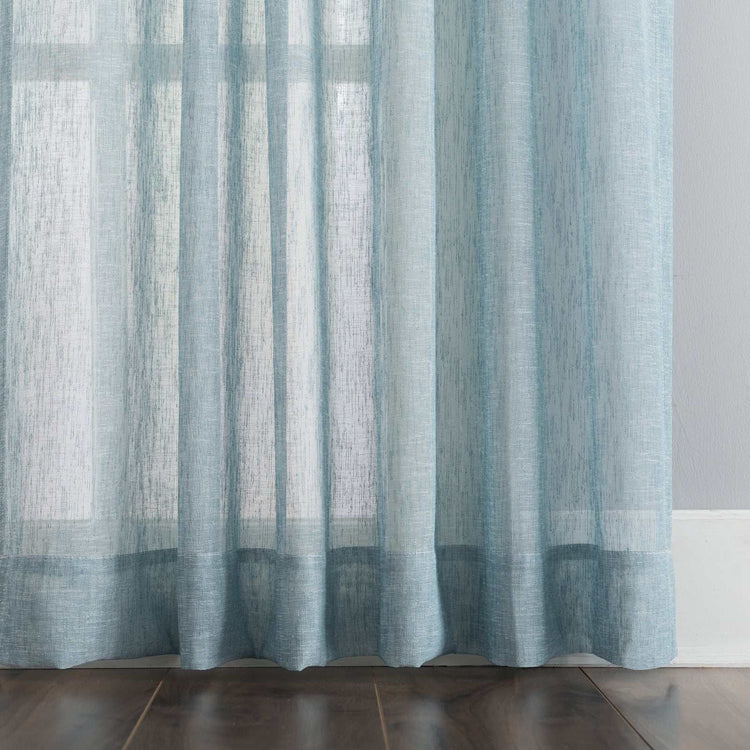 LANTIME Faux Linen Sheer Curtains set of 2 with double pinch pleats and custom length in soft linen texture