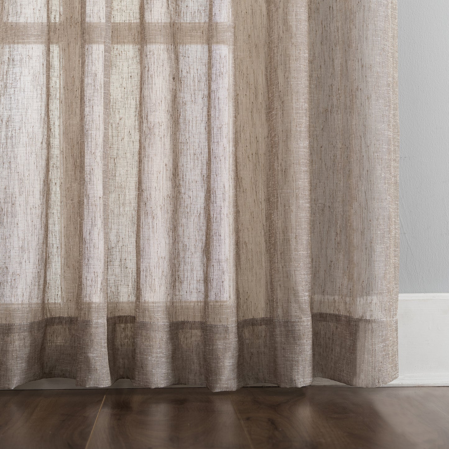 LANTIME Sheer Curtains , Faux Linen Double Pleats Window Sheer Curtains Panels Drapery for Home, Hotel, Office, Set of 2