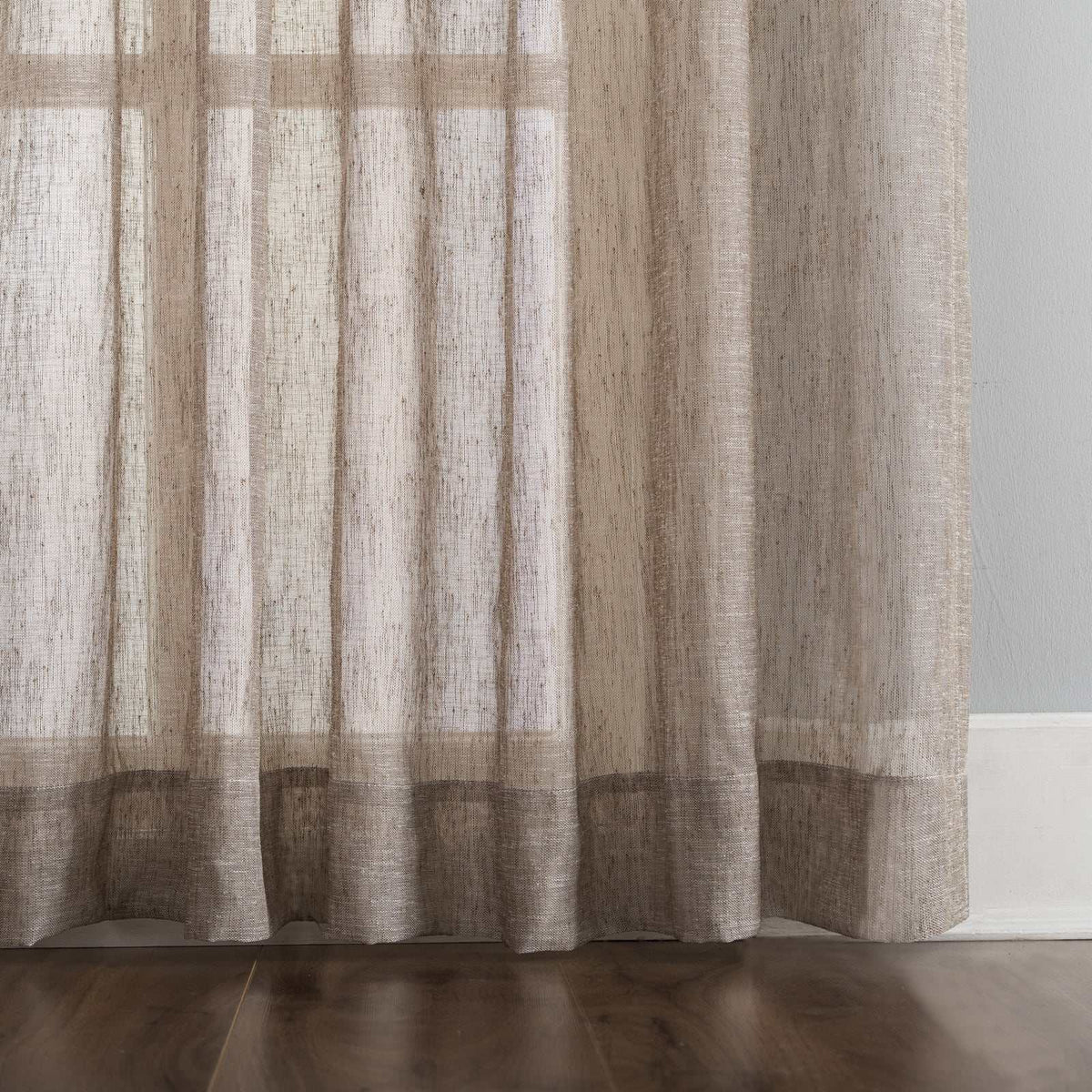 LANTIME Faux Linen Sheer Curtains double pinch pleat set of 2 with linen texture and UV protection