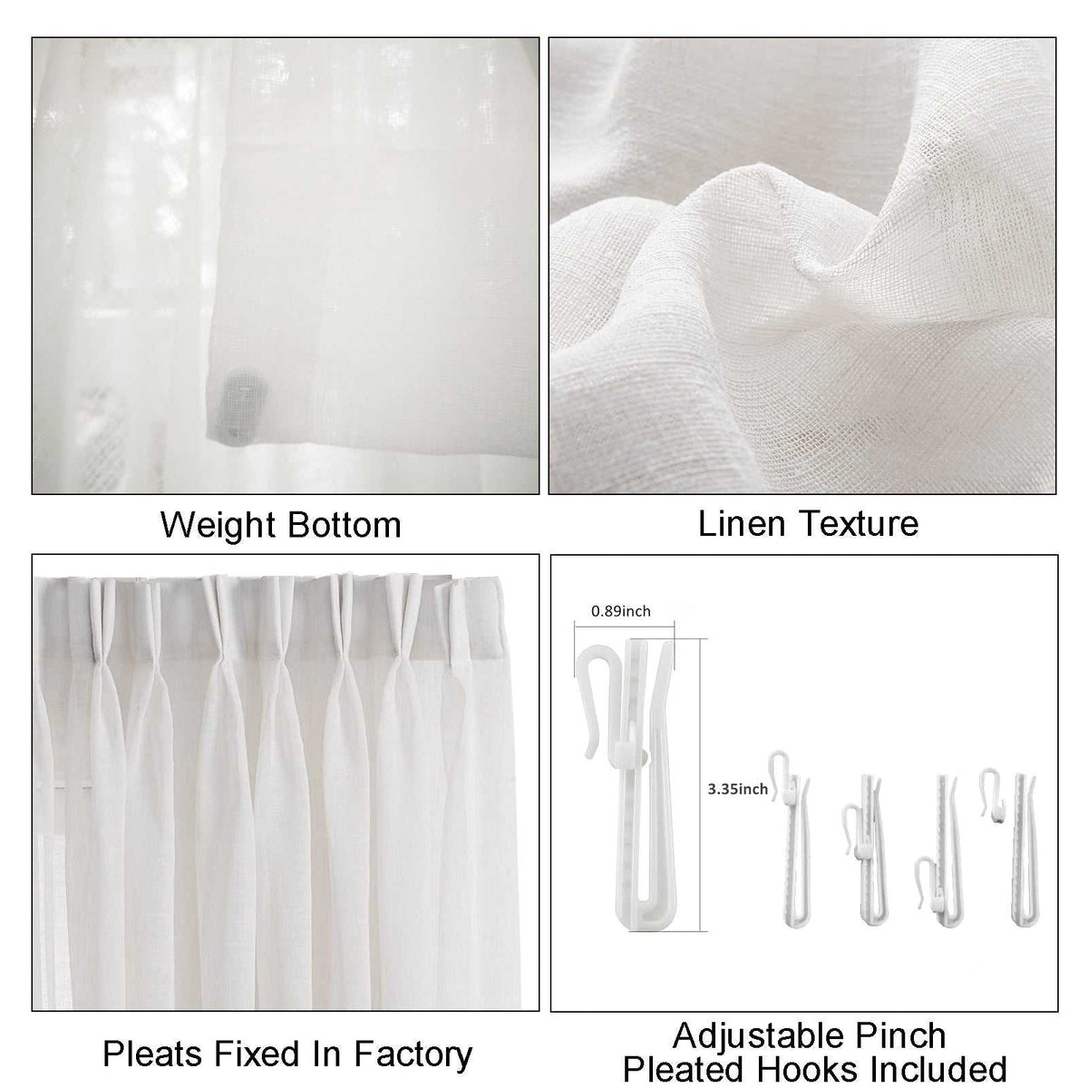 LANTIME Faux Linen Sheer Curtains with double pinch pleats and custom length, showing linen texture and soft sunlight filtering through