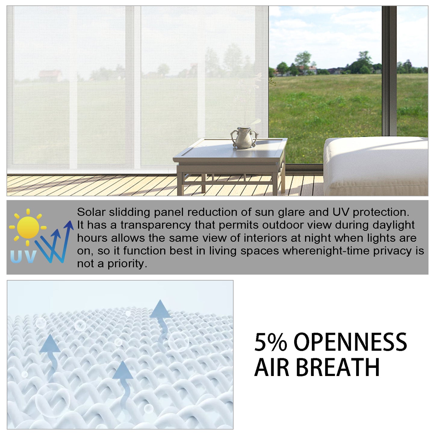 Cordless Sliding Panels Track Blinds, Sheer Fabric Light Fitering, Reduce Sun Glare, UV Protection Vertical Blinds for Large Windows, Sliding Doors, Open Spaces and Room Dividers