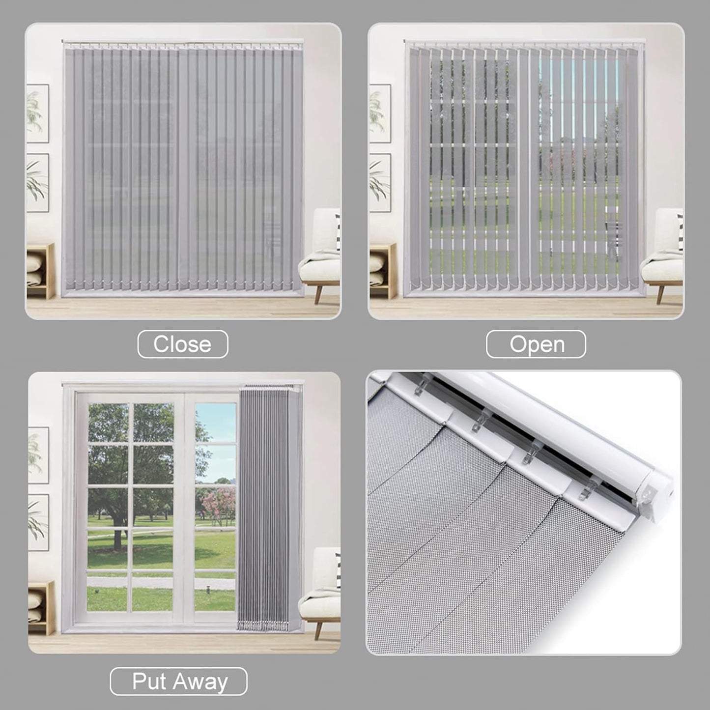 Cordless Solar Vertical Window Blinds, 5% Mesh Fabric, Light Fitering, Reduce Sun Glare, UV Protection, Beige Window Shades for Slidding Door, French Window, Room Divider, Glass Wall