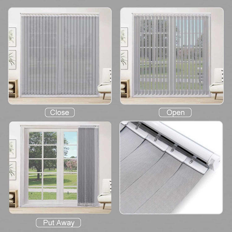 LANTIME Solar Mesh beige cordless vertical blinds with 5% openness for sliding door sunlight and UV protection