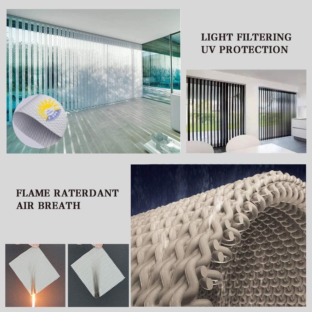 Cordless Solar Vertical Window Blinds, 5% Mesh Fabric, Light Fitering, Reduce Sun Glare, UV Protection, Beige Window Shades for Slidding Door, French Window, Room Divider, Glass Wall