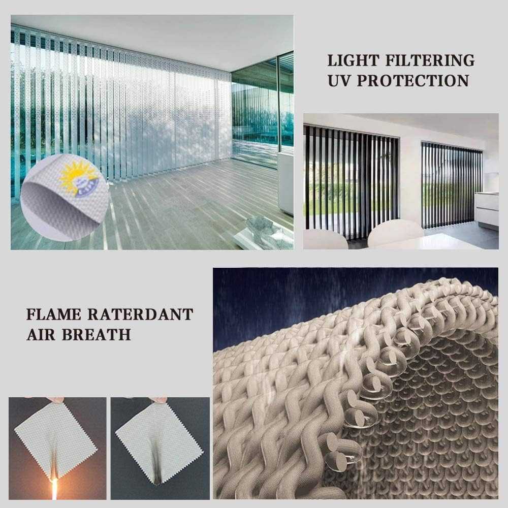 LANTIME Solar Mesh beige cordless vertical blinds with 5% openness for sliding door, UV protection and sun glare reduction