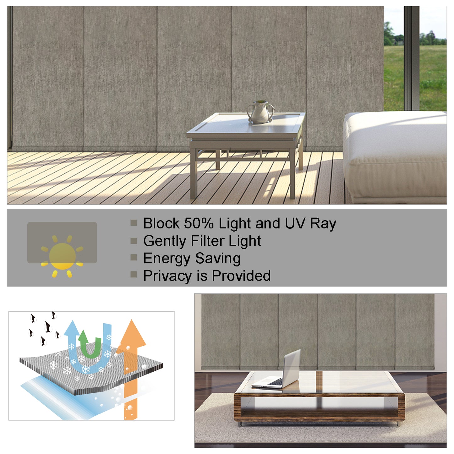 Cordless Track Blinds Sliding Panels, 100% Blackout Made to Order Vertical Blinds for Sliding Doors, Large Windows, Open Spaces and Room Dividers