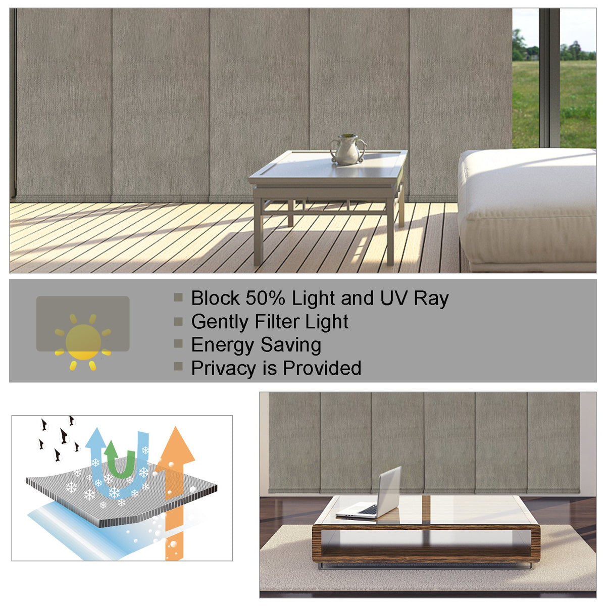 LANTIME Blackout Sliding Panel Blinds cordless blackout panels on sliding door for privacy and energy saving