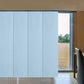Blackout sliding panel blinds on large window with sliding door track system