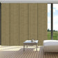 Blackout sliding panel blinds on large sliding door with modern track system for privacy and light control