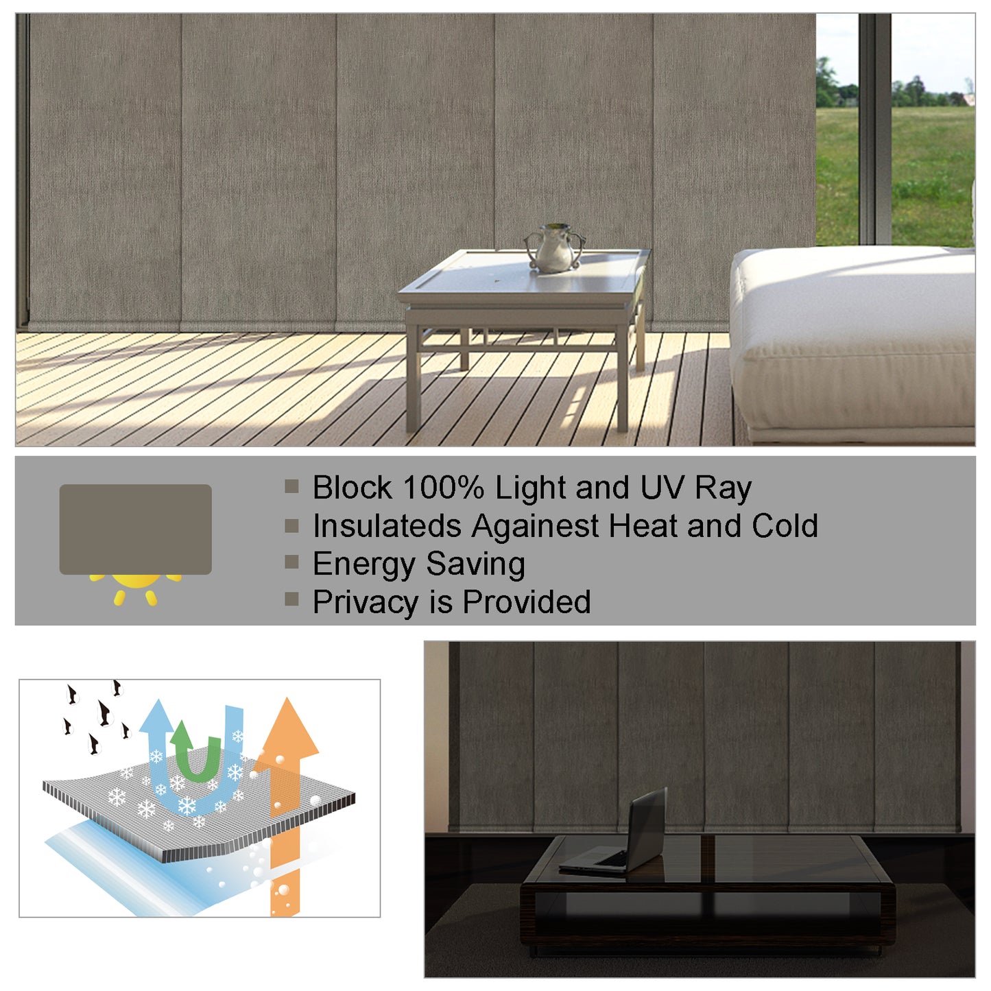 Cordless Track Blinds Sliding Panels, 100% Blackout Made to Order Vertical Blinds for Sliding Doors, Large Windows, Open Spaces and Room Dividers