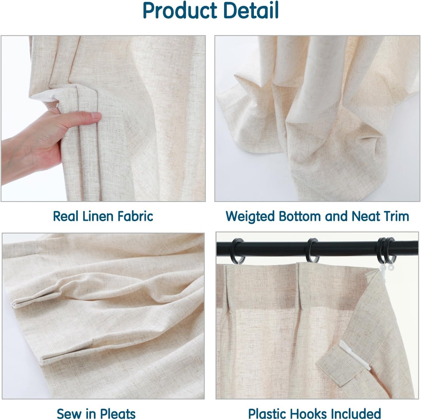 LANTIME Pleated Real Linen Curtains