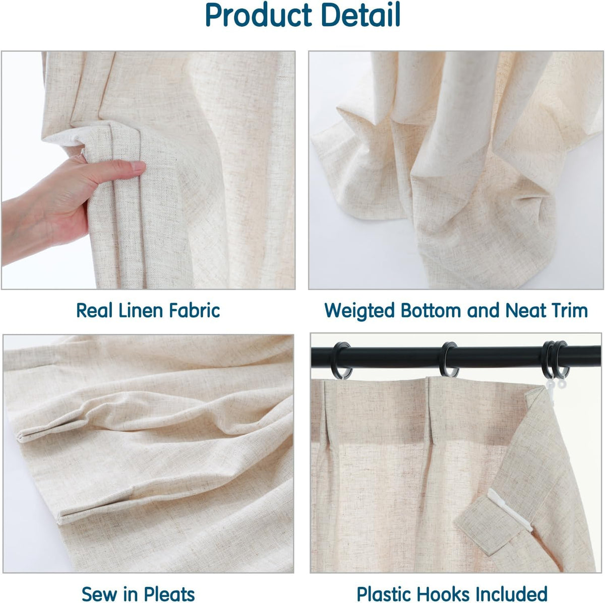 LANTIME real linen pinch pleat curtains set of 2 light filtering custom length