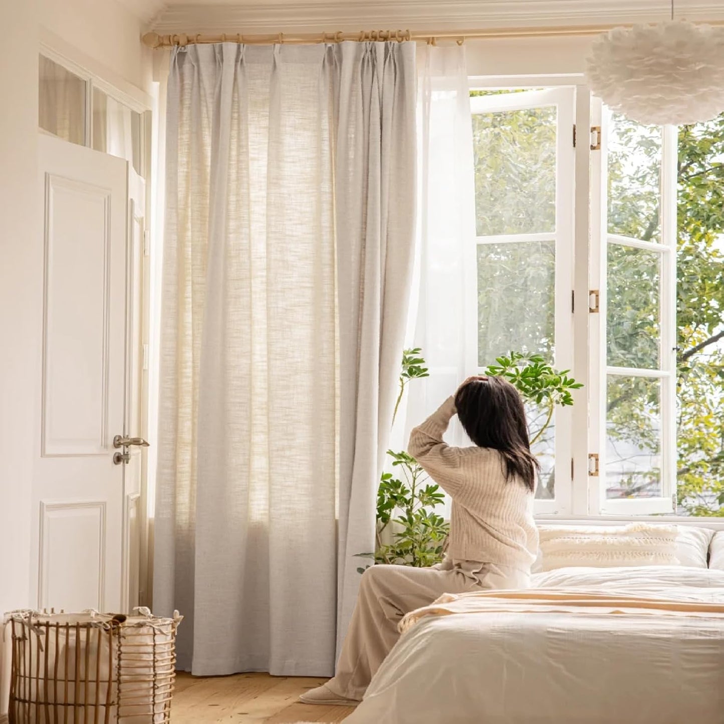LANTIME Pleated Real Linen Curtains