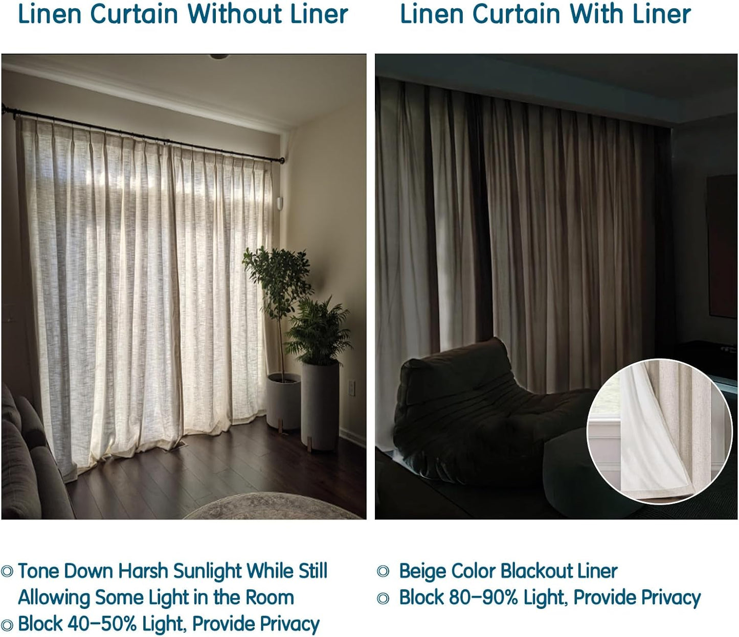 LANTIME Pleated Real Linen Curtains