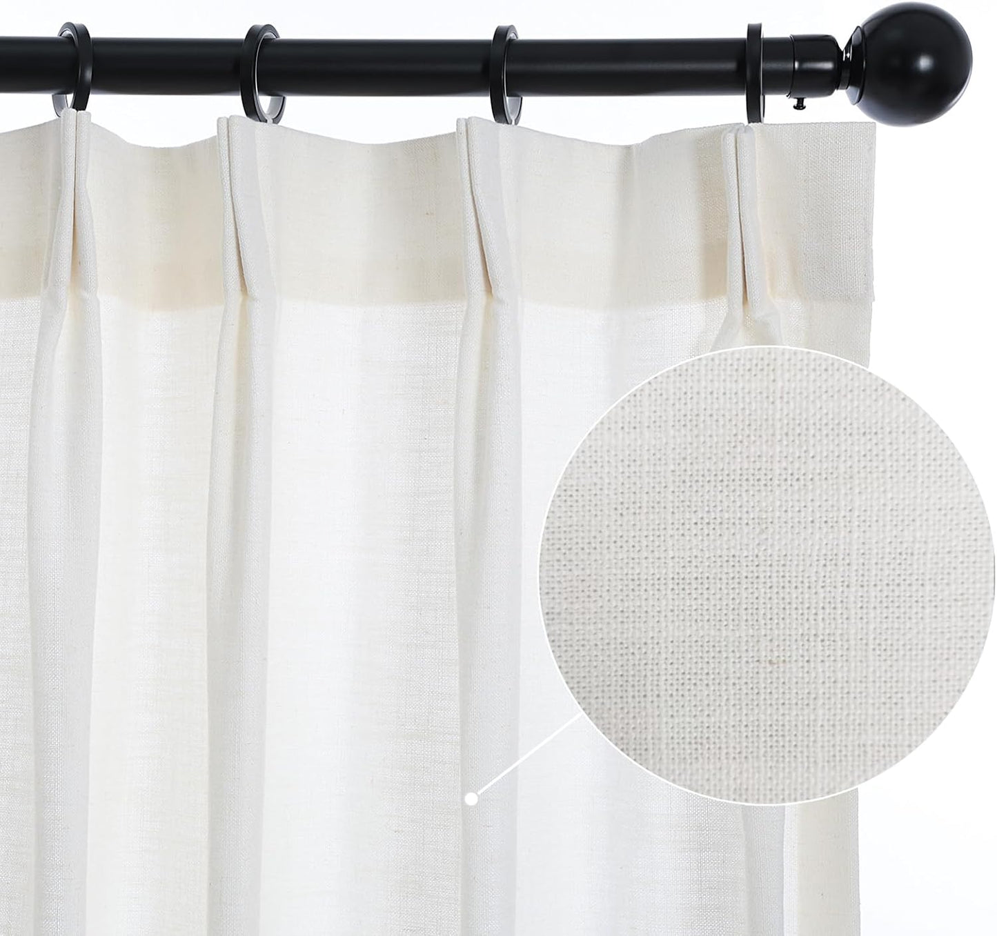 LANTIME Pleated Real Linen Curtains