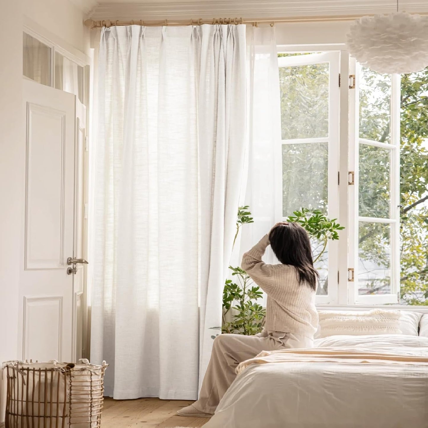 LANTIME Pleated Real Linen Curtains