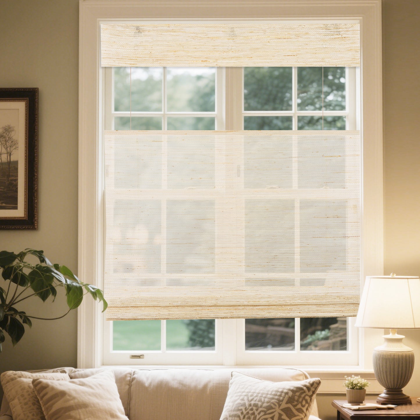Custom Bamboo Shades|Natural Bamboo|Top Down Bottom Up Cordless|Cordless Roman Shades for Windows and Doors (Natural Woven)