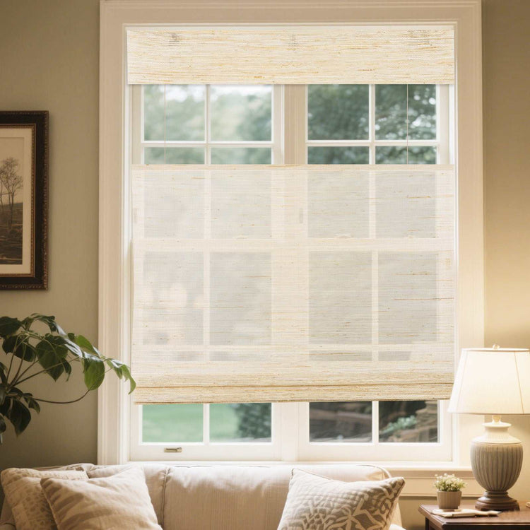 LANTIME Bamboo Roman Shade cordless natural woven top down bottom up window covering