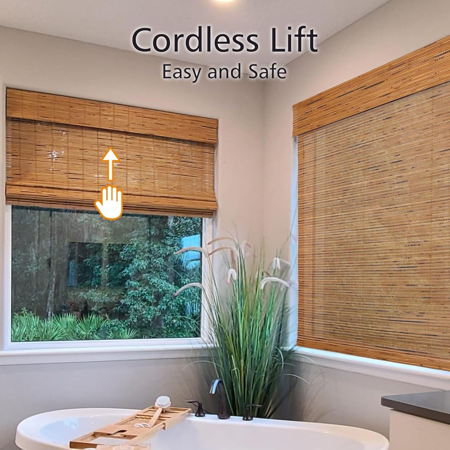 Cordless Wood Window Shades Blinds, Bamboo Sheer Light Filtering Woven Roman Shades