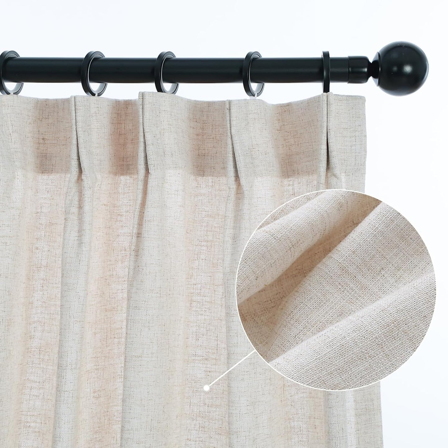 LANTIME Pleated Real Linen Curtains