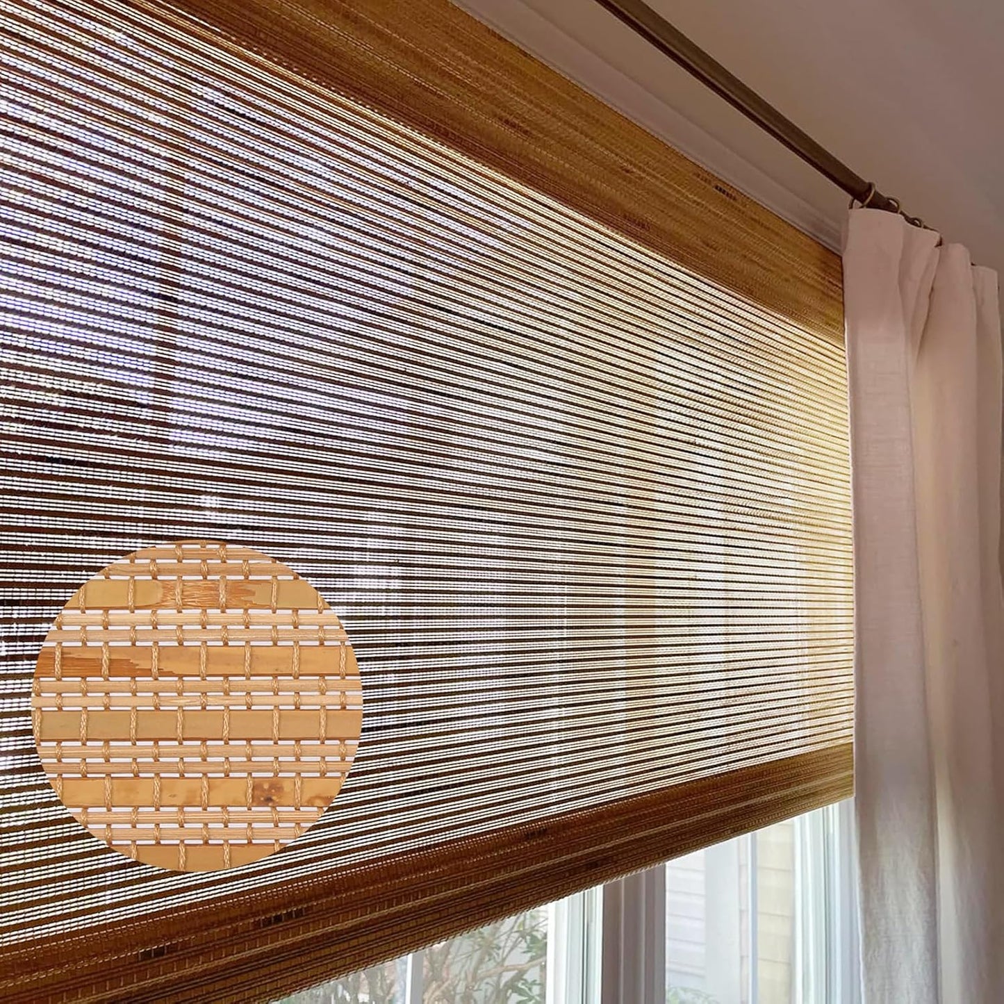 Cordless Wood Window Shades Blinds, Bamboo Sheer Light Filtering Woven Roman Shades