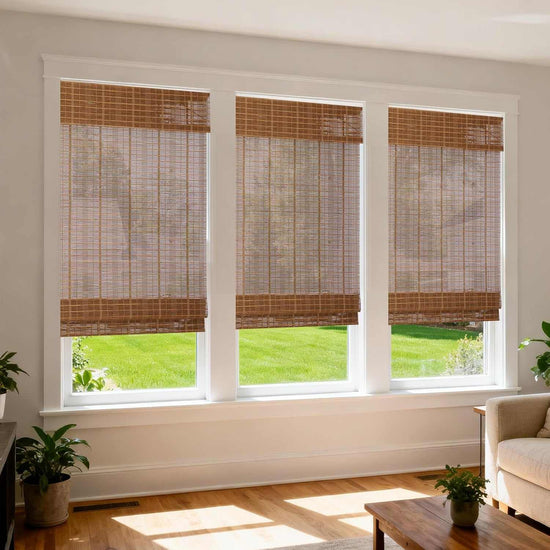 LANTIME No-Drill Bamboo Roman Shade cordless light filtering window treatment for kitchen and office
