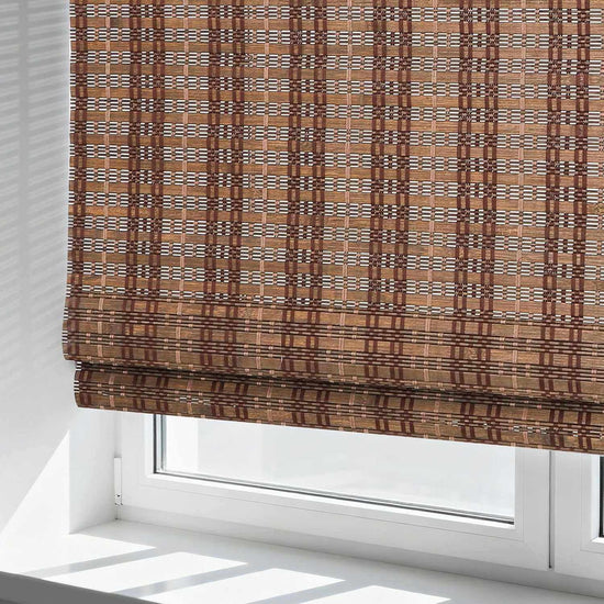 No Drill No Tools Blinds LANTIME cordless bamboo Roman shade filtering light in kitchen window