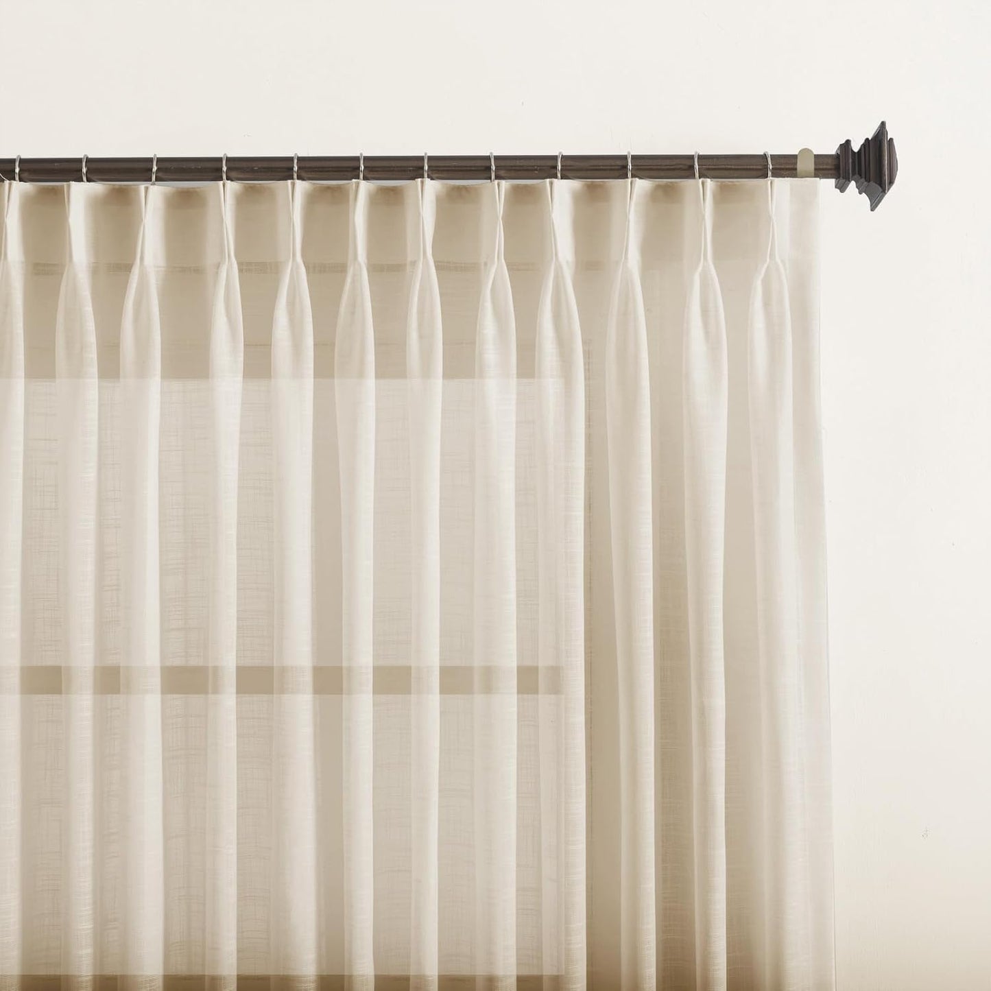 LANTIME Pinch Pleats Sheer Curtains, Semi Window Curtains Panels Drapery, Set of 2