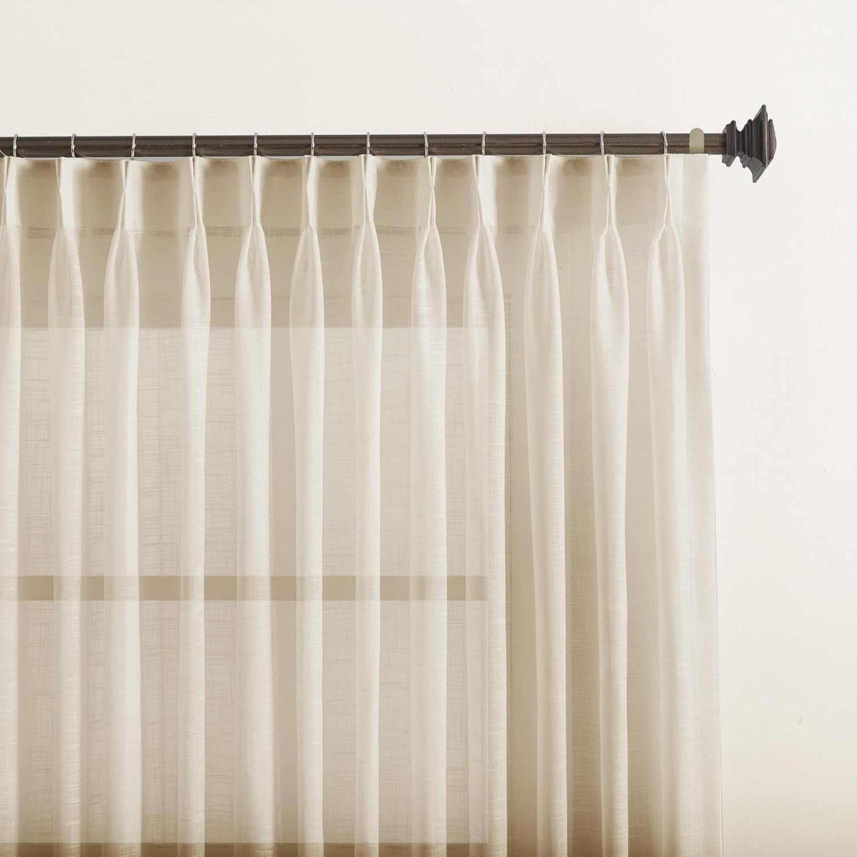 Pair of LANTIME faux linen pinch pleat sheer curtains with semi-sheer texture and custom length options