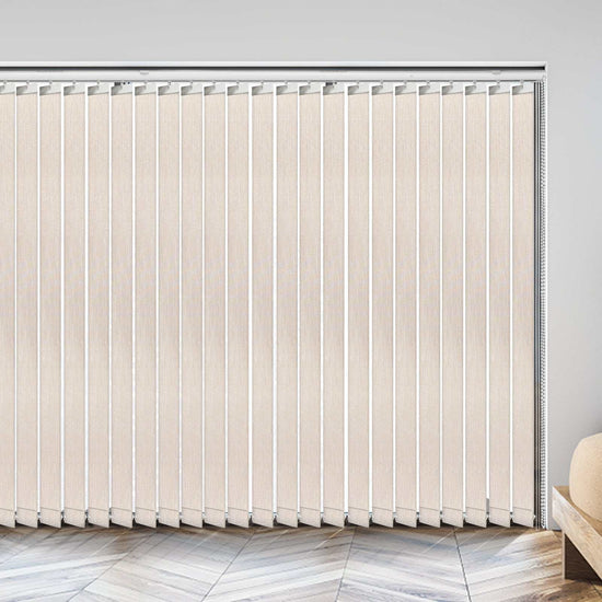 LANTIME Fabric Vertical Blinds 3.5 inch light filtering slats installed on large window