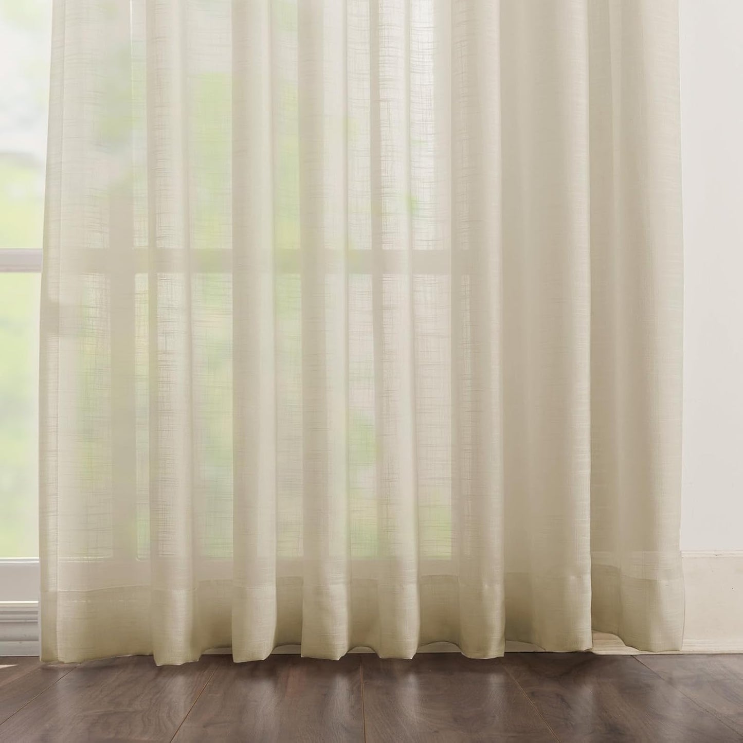 LANTIME Pinch Pleats Sheer Curtains, Semi Window Curtains Panels Drapery, Set of 2
