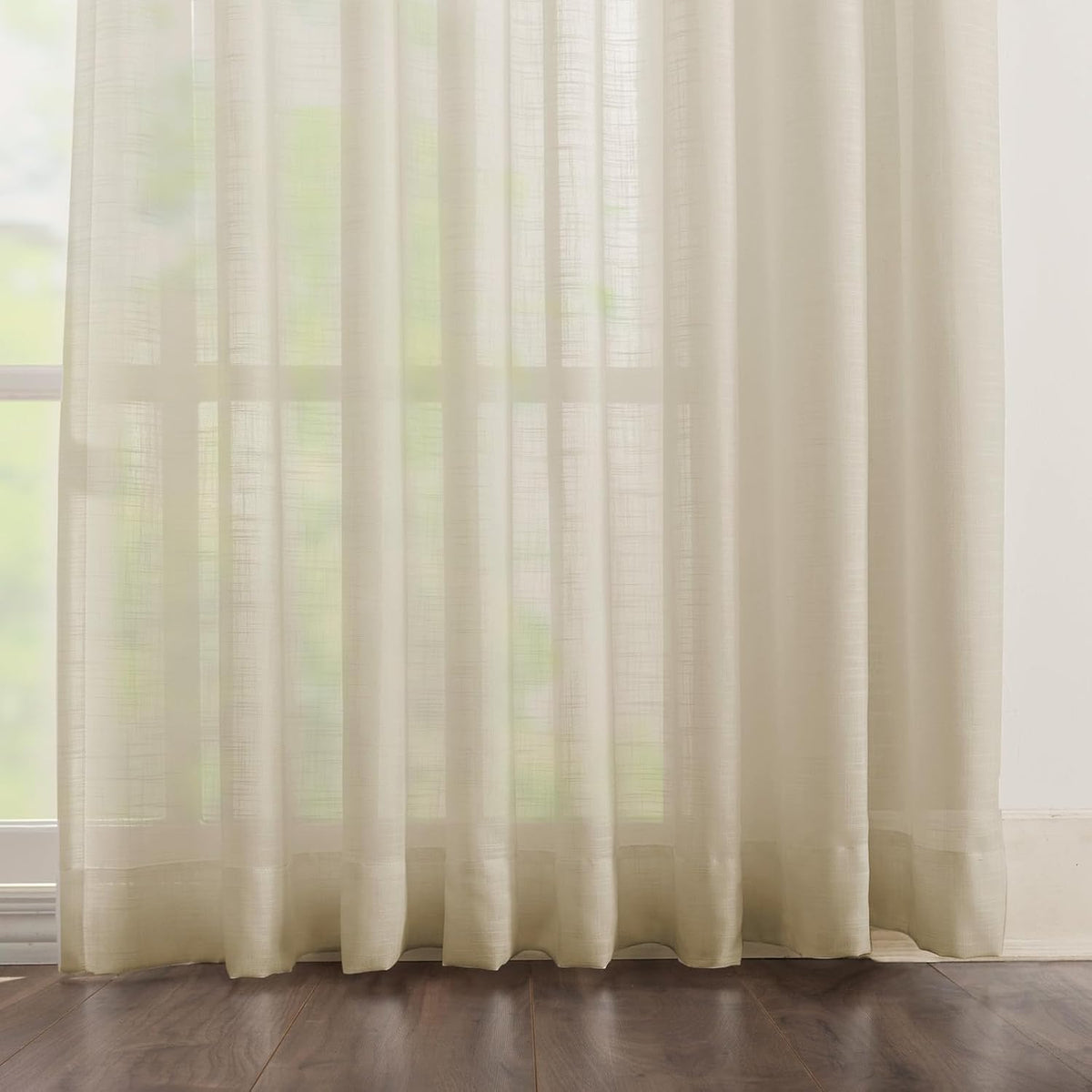 Set of 2 semi-sheer faux linen pinch pleat curtains with UV protection and custom length option