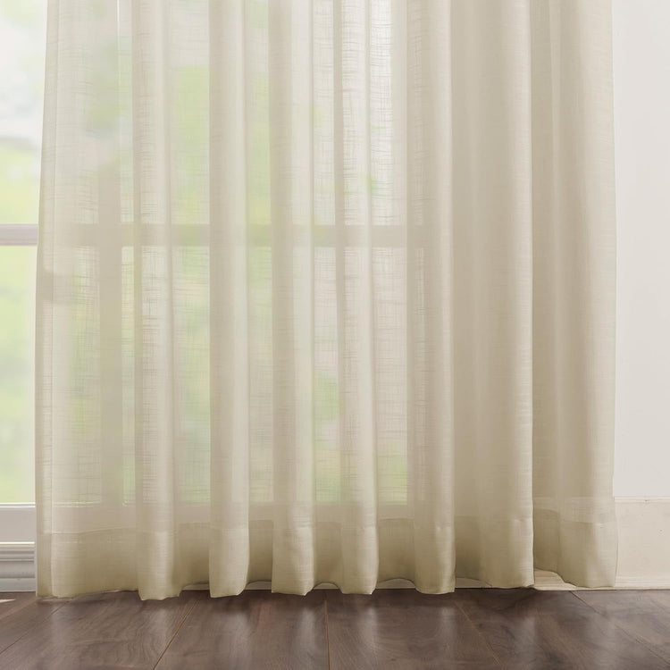 Set of 2 semi-sheer faux linen pinch pleat curtains with UV protection and custom length option