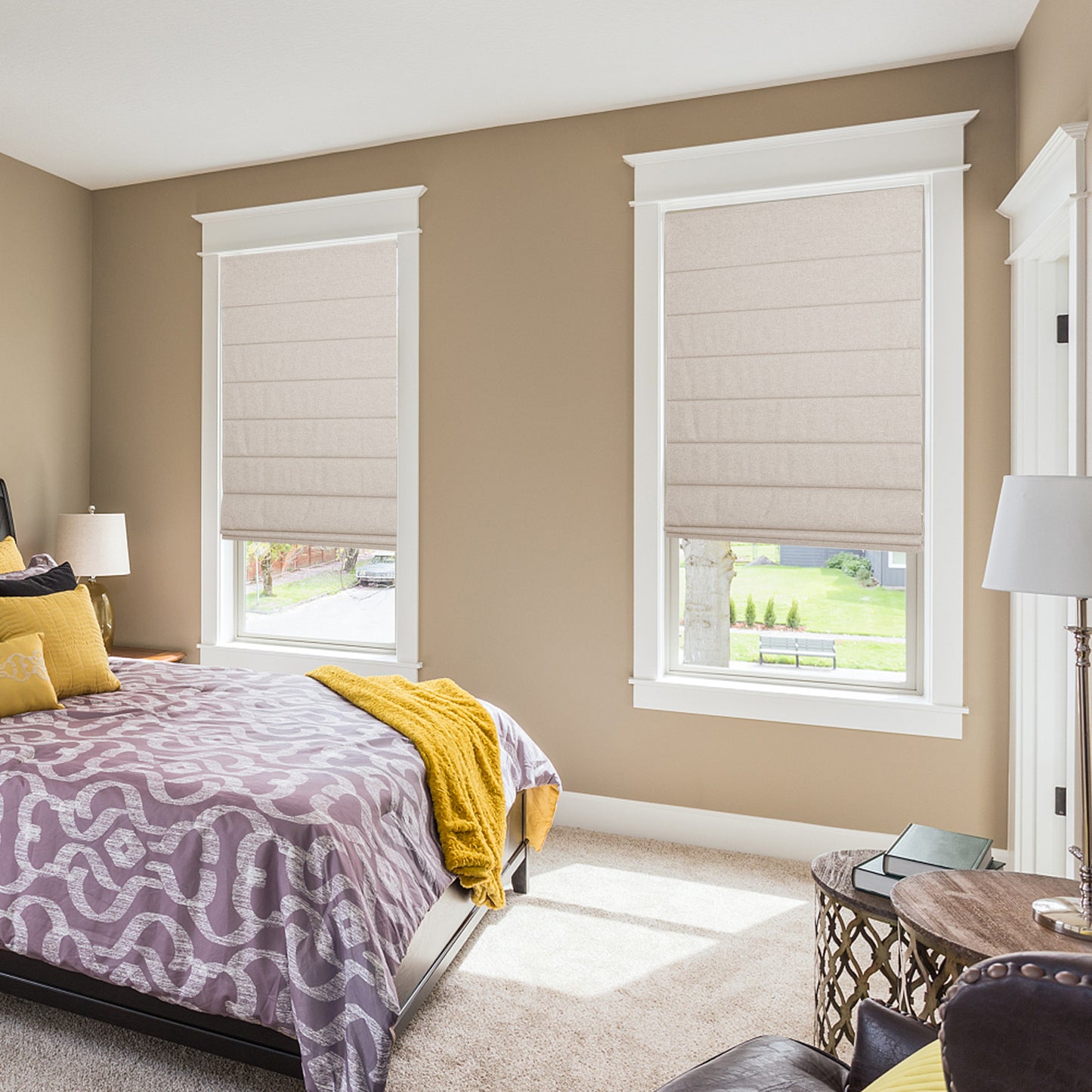 LANTIME Cordless No Drill Roman Shades Blinds, 100% Blackout Custom Window Shades Blinds for Indoor Windows, Doors, Bedroom, Kitchen Windows