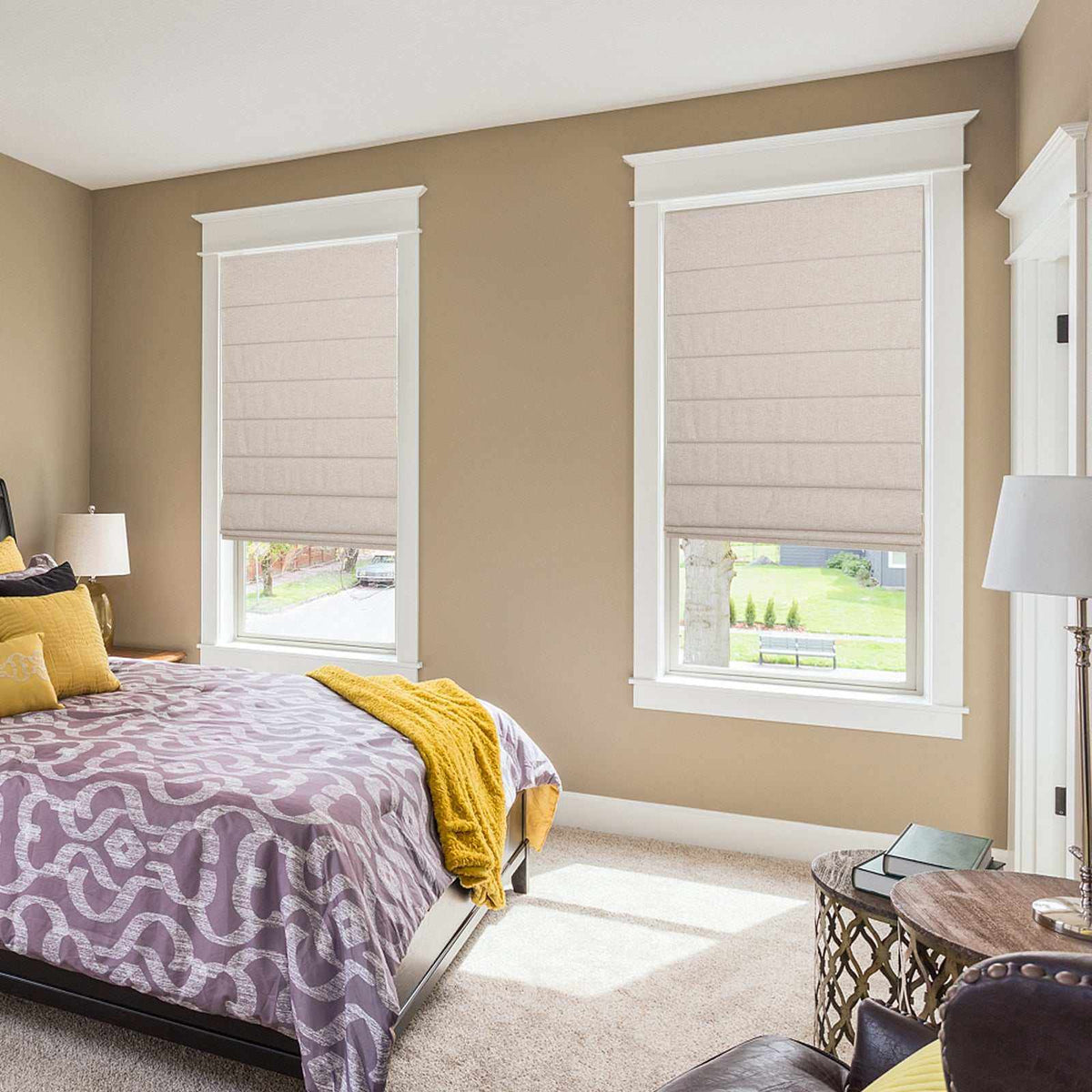 LANTIME No-Drill 100 Blackout Roman Shade, cordless and custom-sized for bedrooms