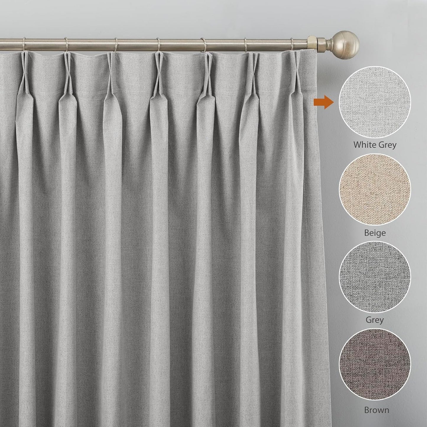 LANTIME Blackout Pinch Pleat Drapes, Pencil Pleated Faux Linen Textured Window Curtains, 2 Panels