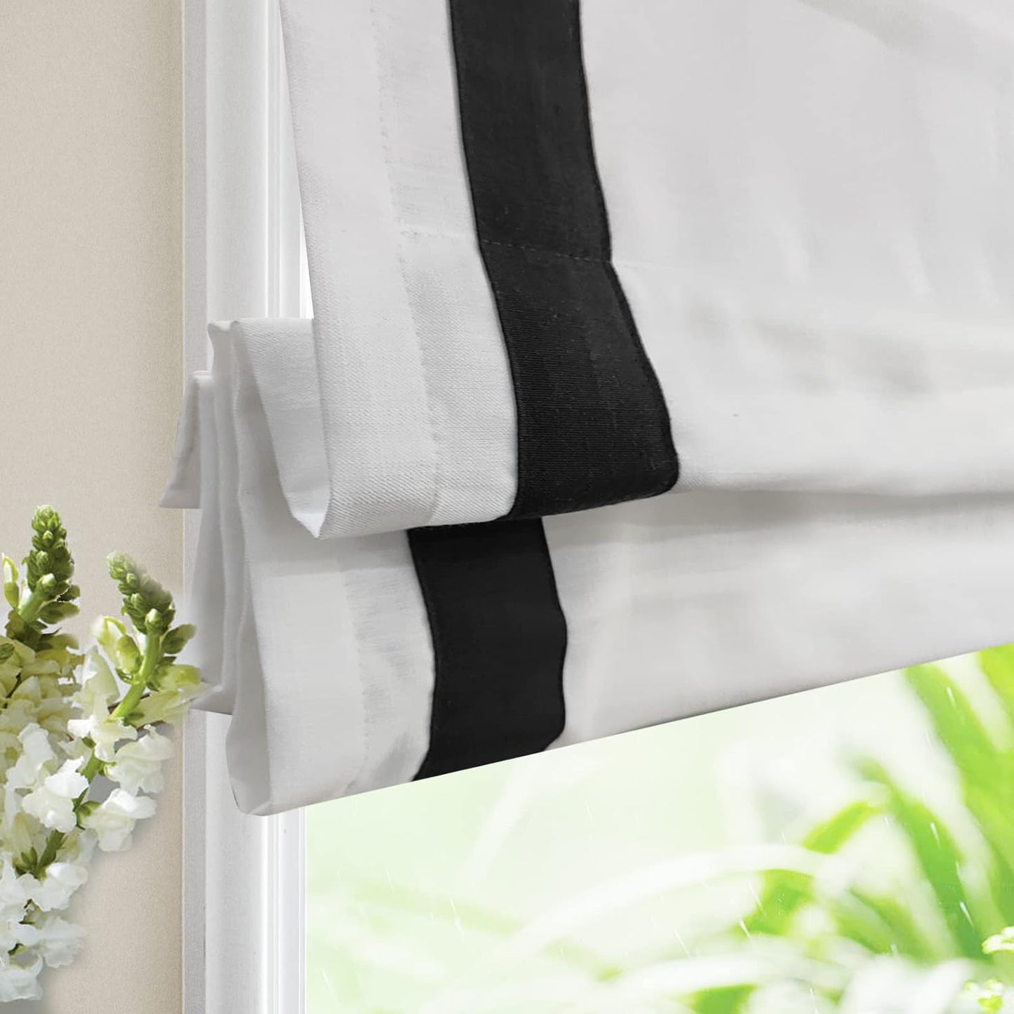 LANTIME No Tools No Drill Cordless Blackout Roman Shades Blinds, White Fabric Lined Custom Valanced Window Shades Blinds for Windows, French Doors, Kitchen Windows