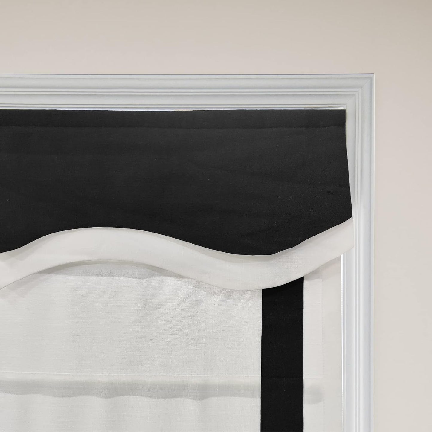 LANTIME No Tools No Drill Cordless Blackout Roman Shades Blinds, White Fabric Lined Custom Valanced Window Shades Blinds for Windows, French Doors, Kitchen Windows