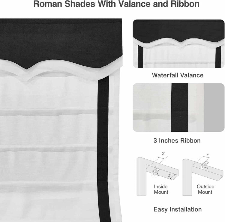 No-Drill Blackout Roman Shade with white fabric lining and cordless custom fit
