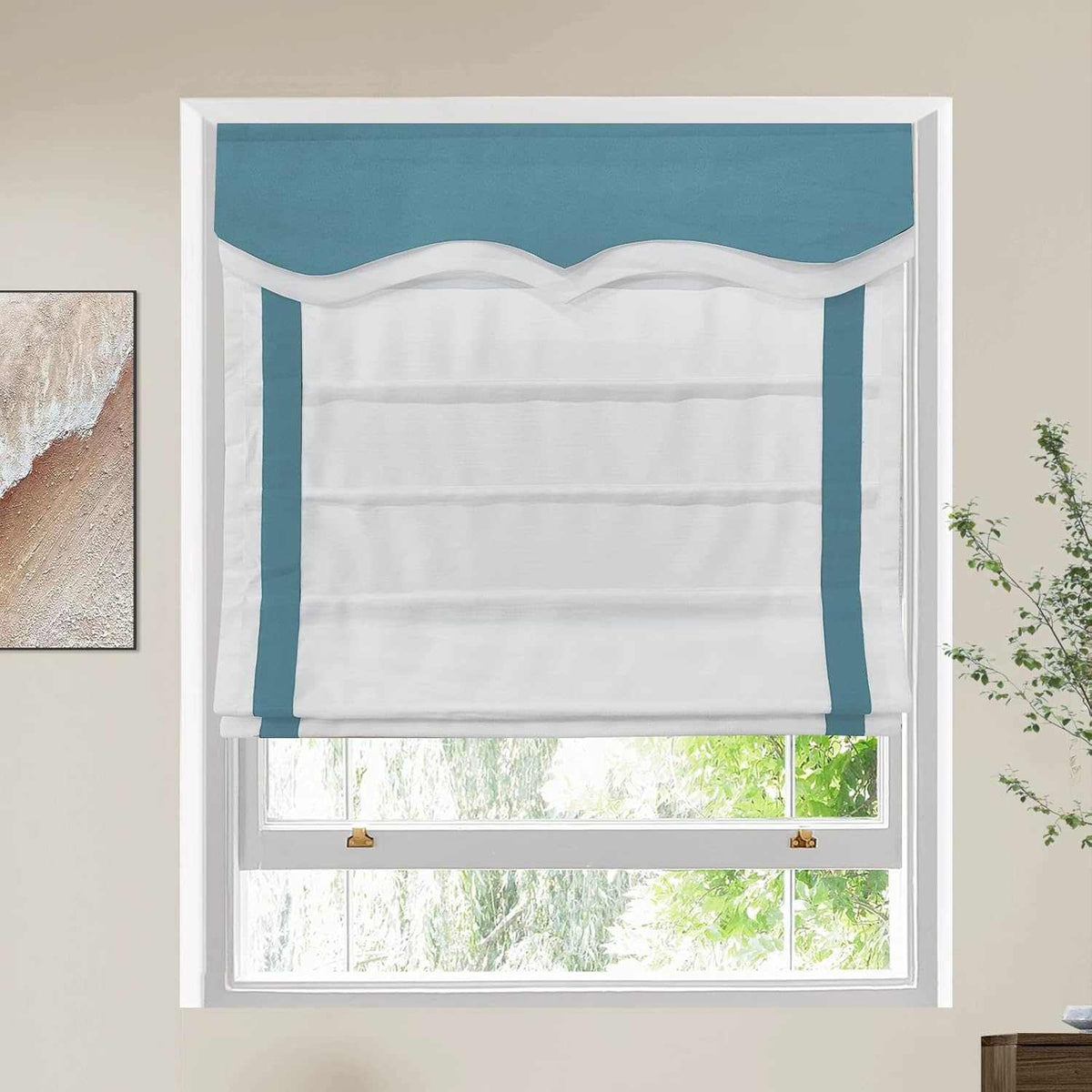 No-drill cordless blackout Roman shade custom fit on window for privacy and light control