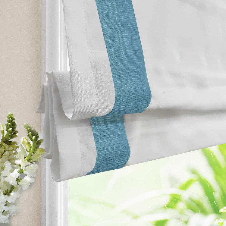 No-Drill Blackout Roman Shade white fabric lined cordless custom window treatment