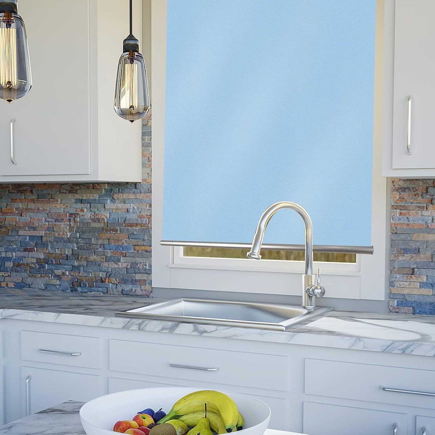 LANTIME Kitchen Bathroom Waterproof Window Shades, Cordless 100% Blackout Waterproof Oilproof and Mildew Resistent, Provide Privacy and Easy Care Beige Window Blinds