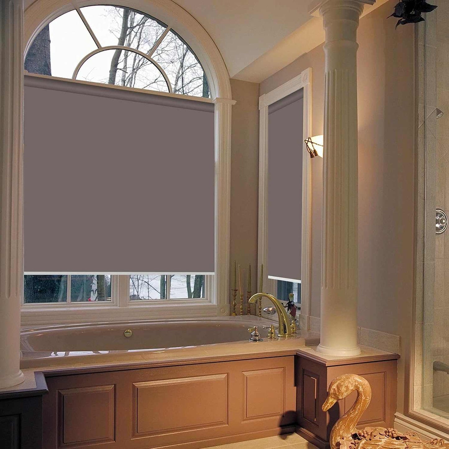 LANTIME Kitchen Bathroom Waterproof Window Shades, Cordless 100% Blackout Waterproof Oilproof and Mildew Resistent, Provide Privacy and Easy Care Beige Window Blinds