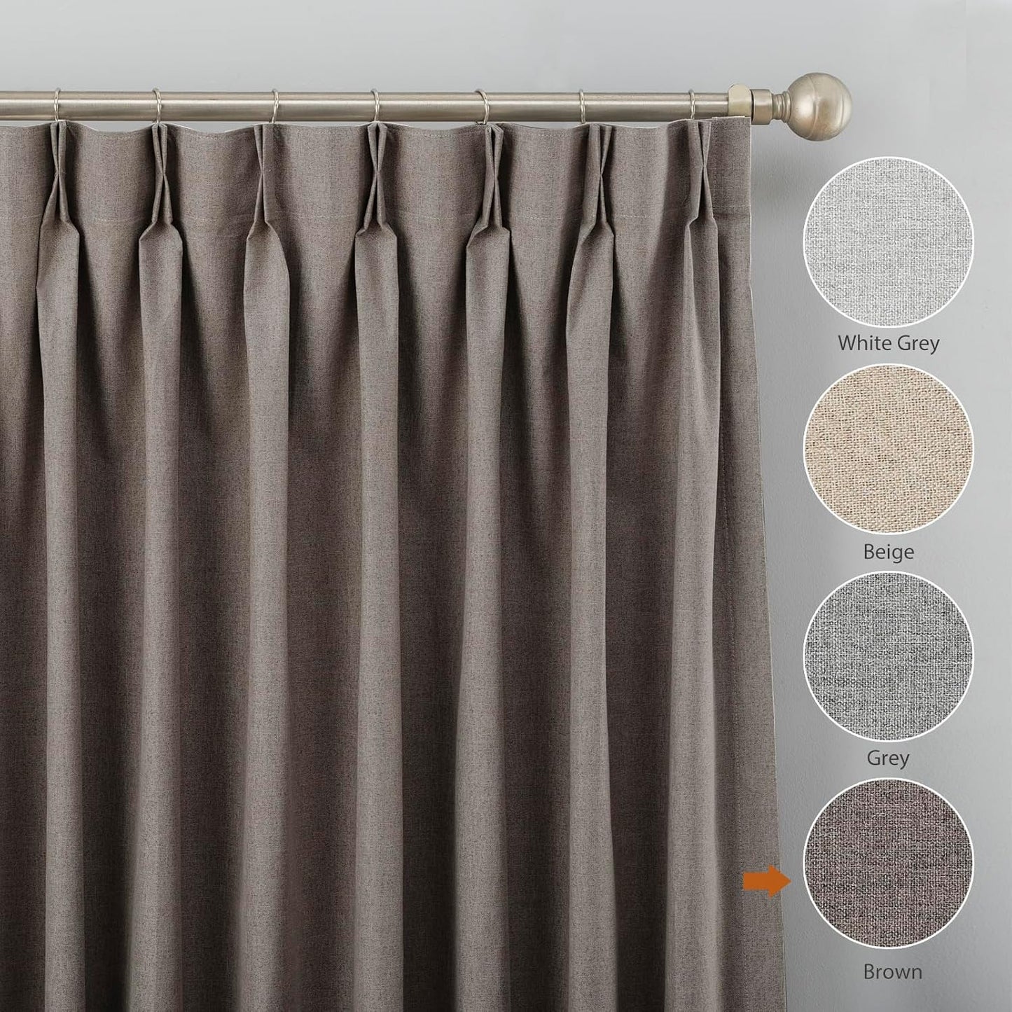 LANTIME Blackout Pinch Pleat Drapes, Pencil Pleated Faux Linen Textured Window Curtains, 2 Panels