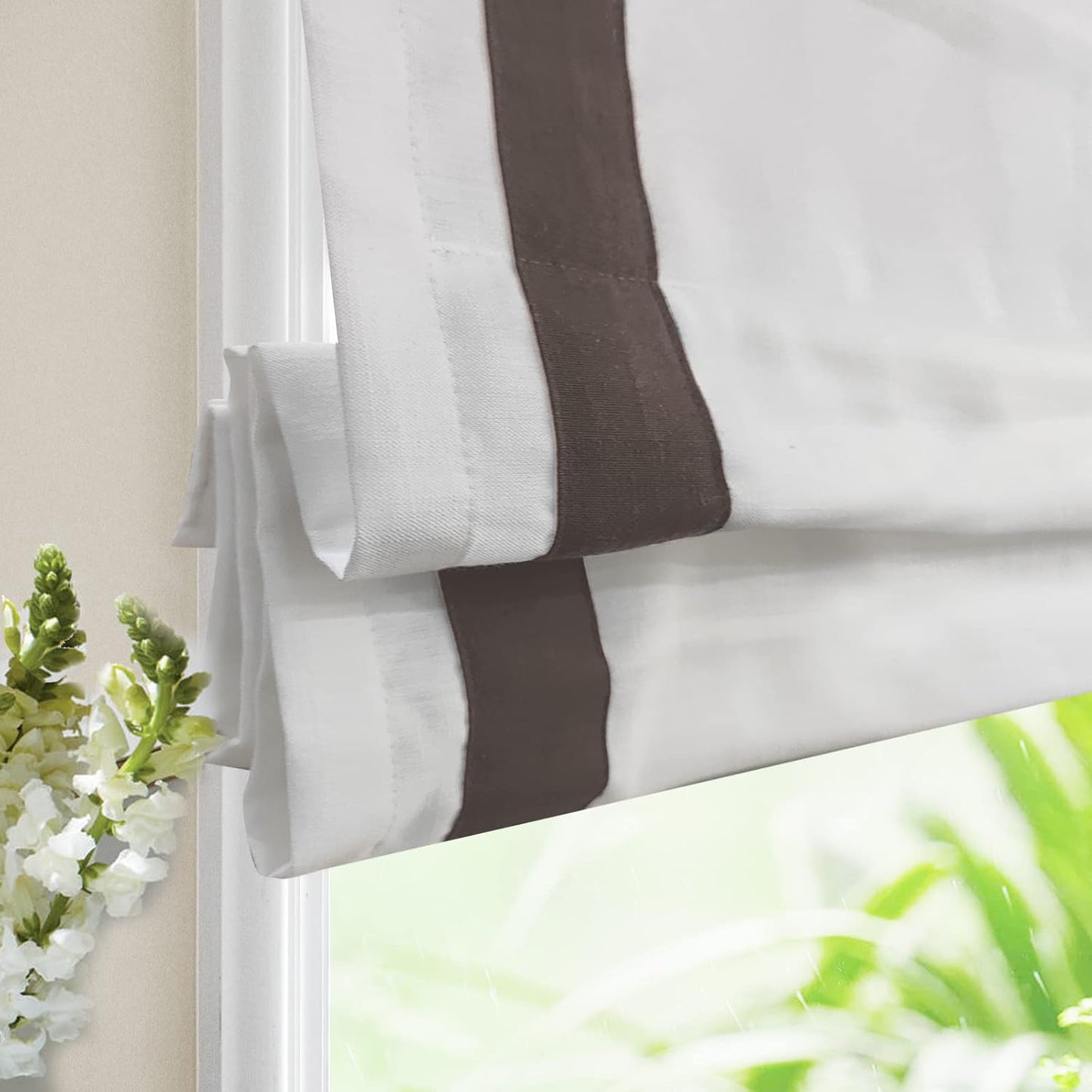 LANTIME No Tools No Drill Cordless Blackout Roman Shades Blinds, White Fabric Lined Custom Valanced Window Shades Blinds for Windows, French Doors, Kitchen Windows