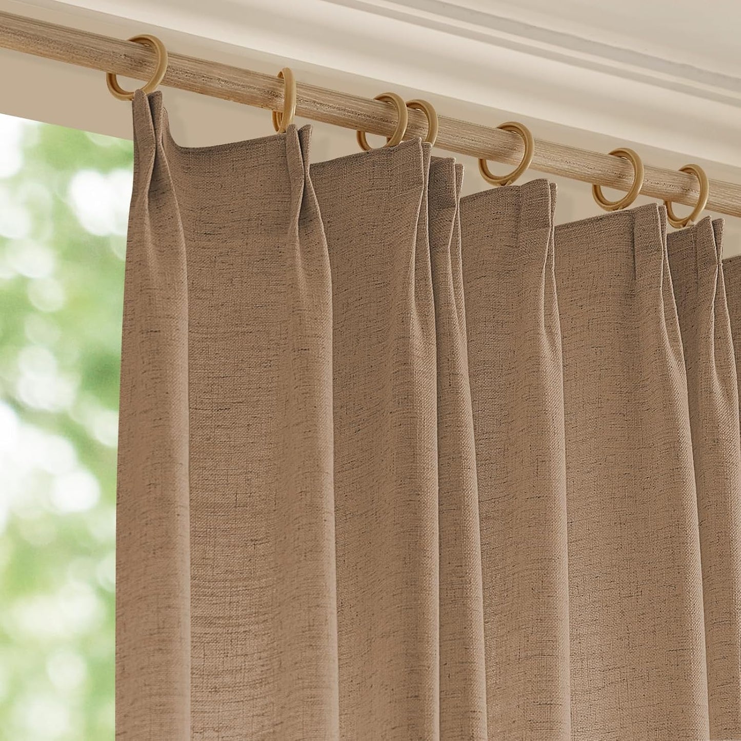 LANTIME Privacy Panels for Windows, Double Pleats Linen Fabric Window Curtains, 2 Panels