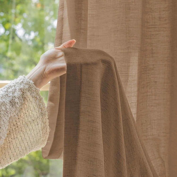 LANTIME linen privacy curtains double pinch pleat light filtering 2 panels semi-customizable fabric