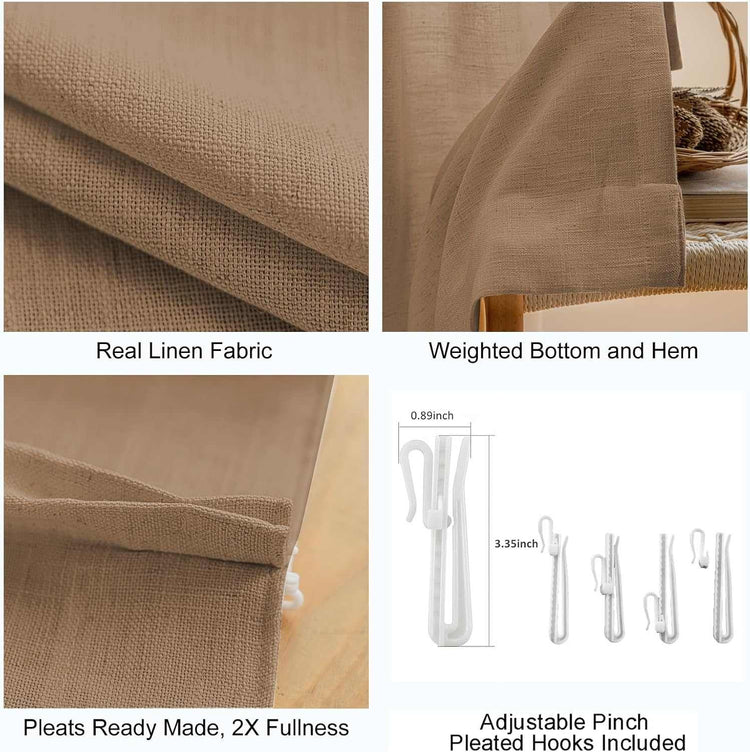 LANTIME Linen Privacy Curtains double pinch pleat light filtering 2 panels semi-customized fabric