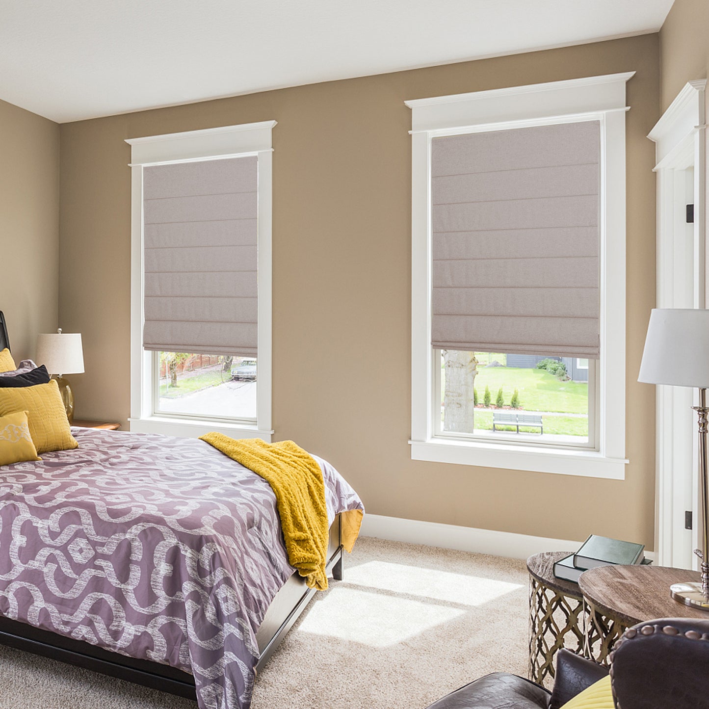 LANTIME Cordless No Drill Roman Shades Blinds, 100% Blackout Custom Window Shades Blinds for Indoor Windows, Doors, Bedroom, Kitchen Windows