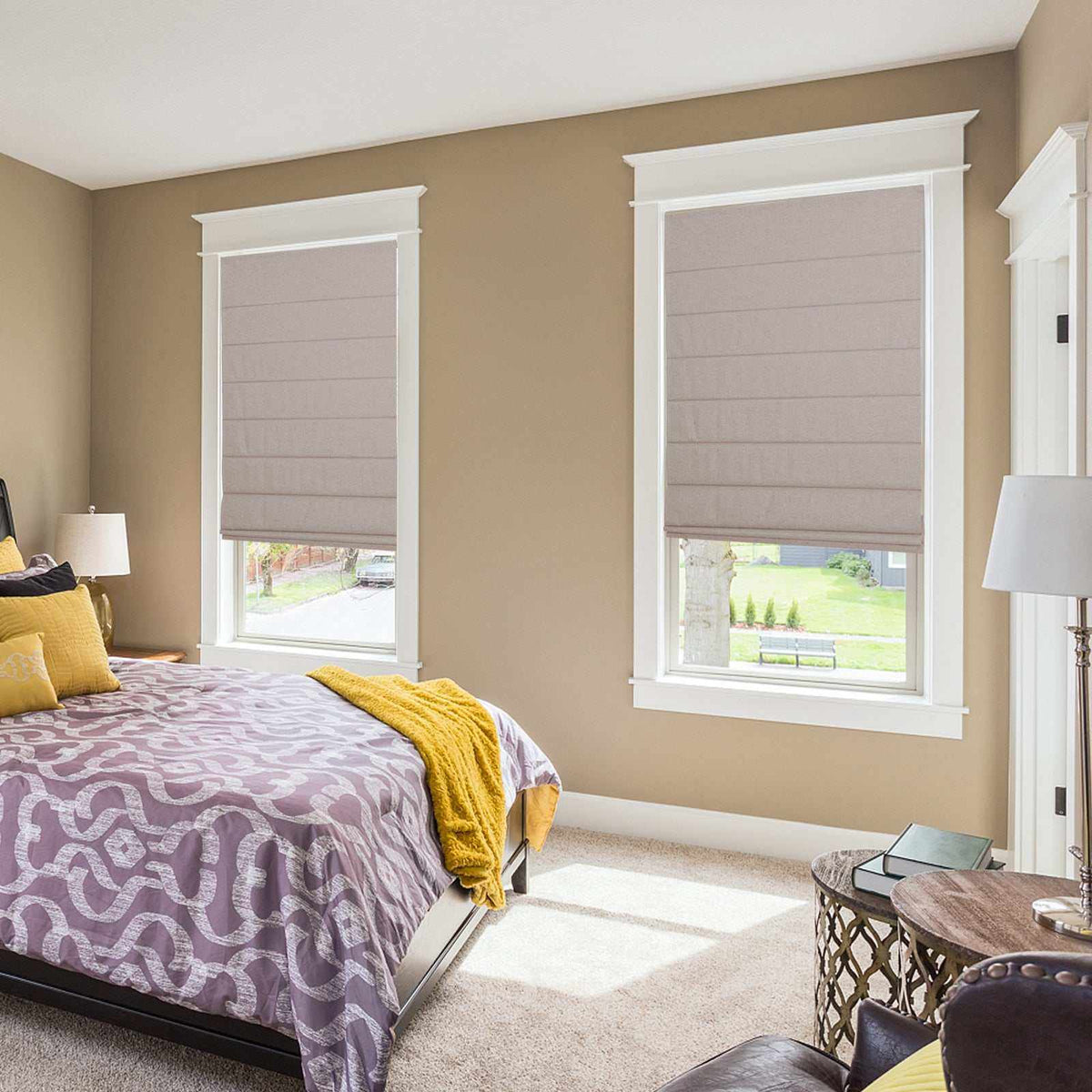 LANTIME No-Drill 100 Blackout Roman Shade with cordless custom fit for bedrooms